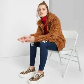 WOMEN'S LONG SLEEVE ZIP-UP SHERPA JACKET - WILD FABLE™ BROWN SZ MED