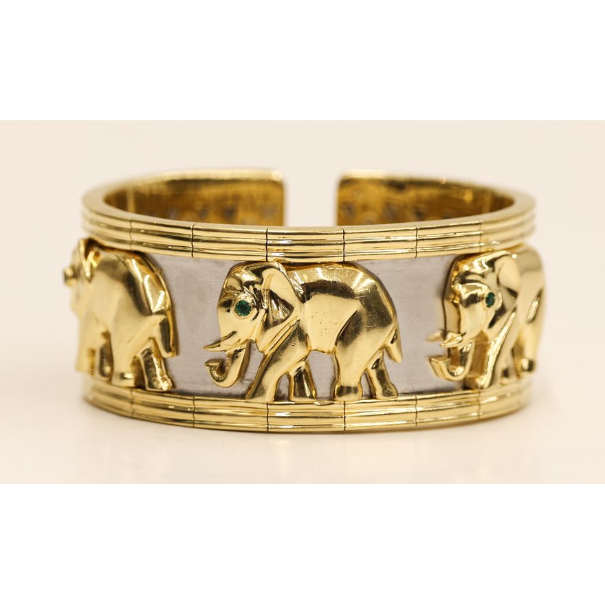 Cartier Style 18k Two-Tone Elephant Cuff Bracelet