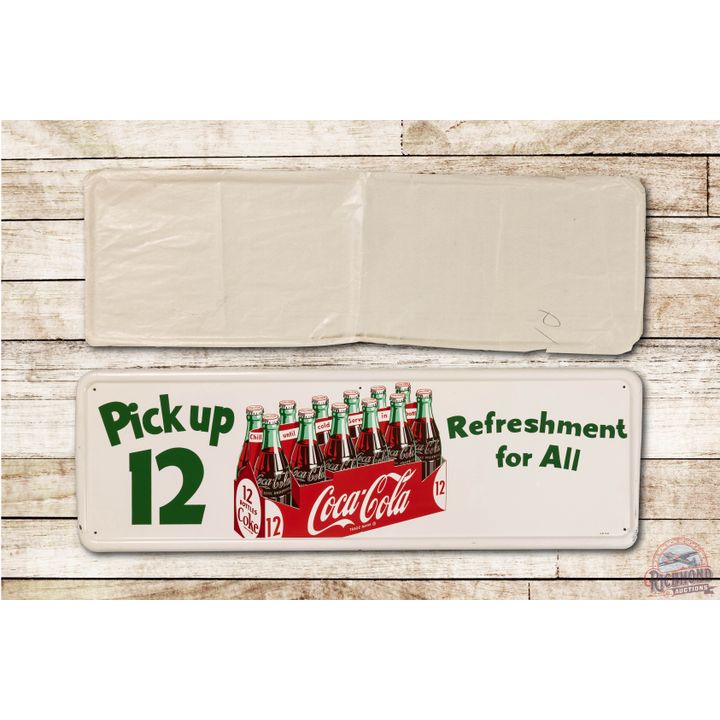 NOS 1954 Coca Cola Pick Up 12 Refreshment for All w/ 12 Pack Tin Sign