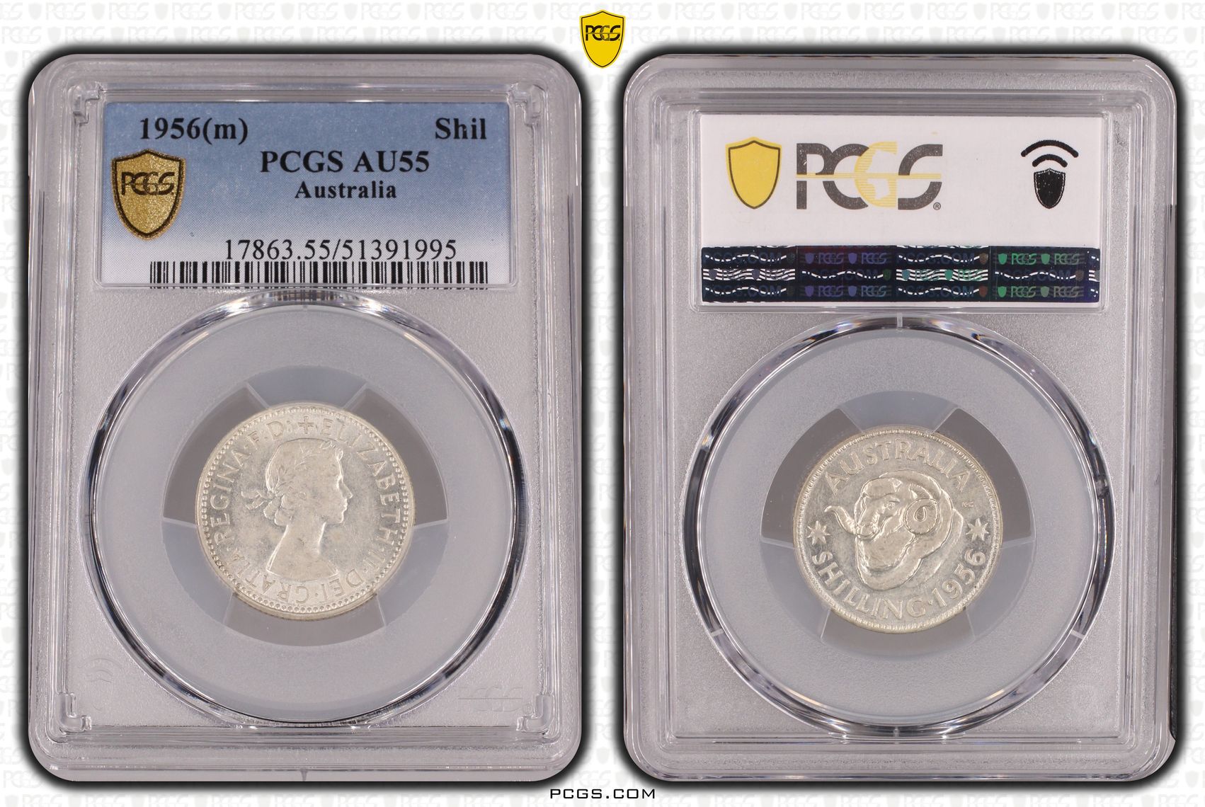 Elizabeth II, Shilling, 1956(m), PCGS AU55