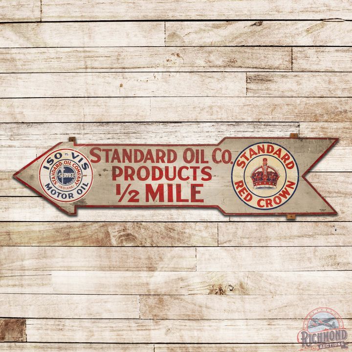 Scarce Standard Red Crown Products Die Cut Wooden Arrow Sign w/ Logos
