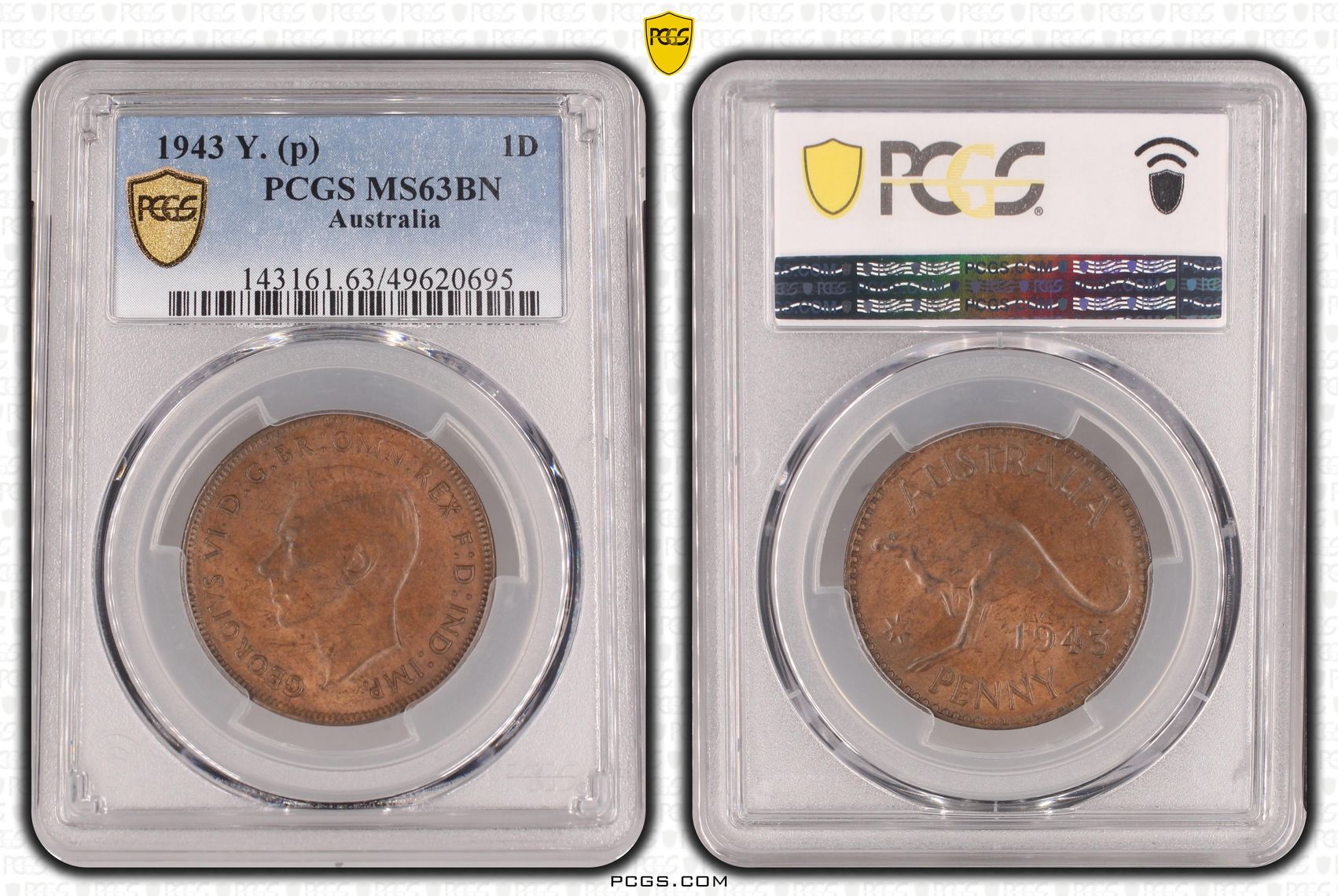 George VI, Penny, 1943, PCGS MS63BN