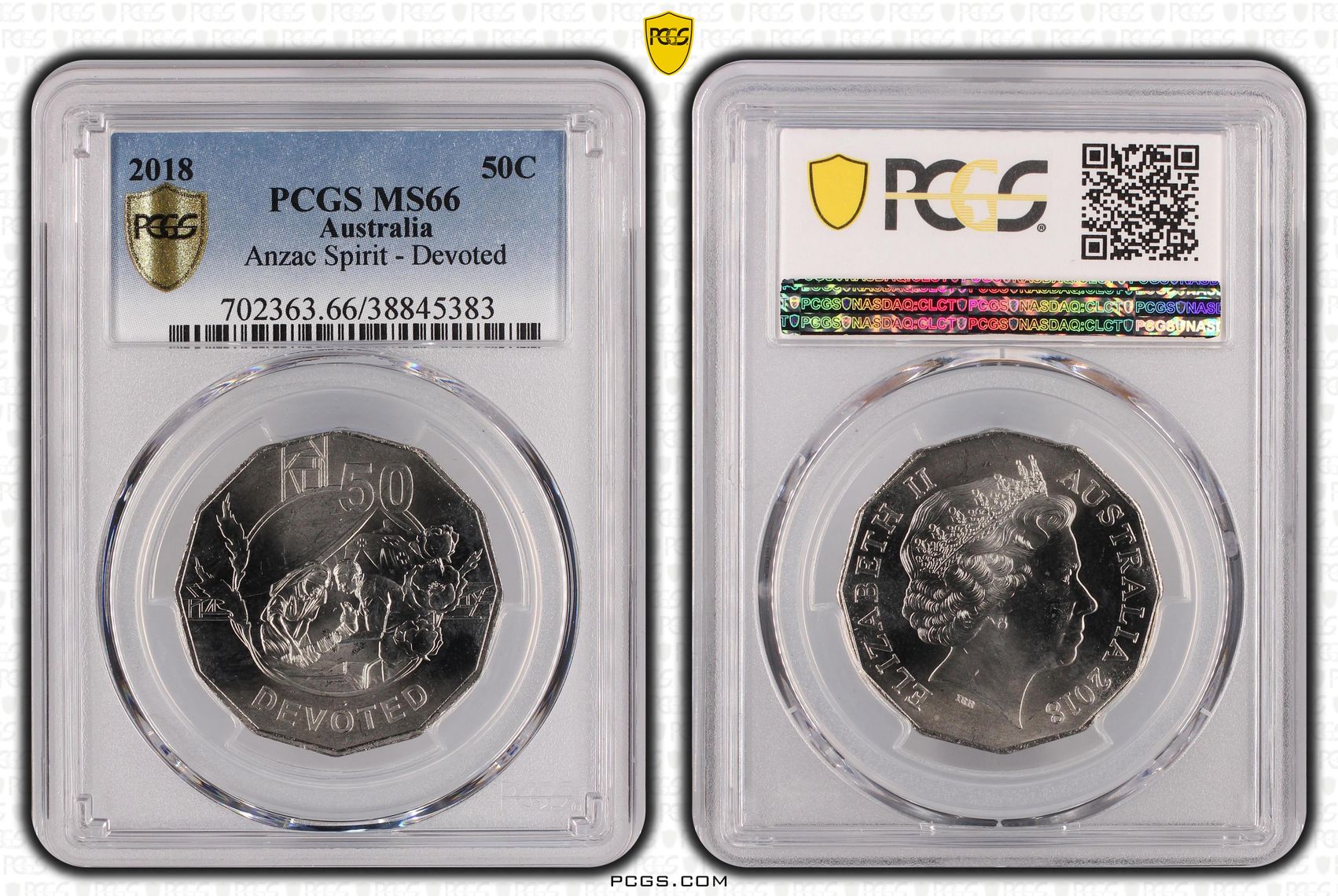 2018 Australia Fifty Cent, 50c Anzac Spirit - Devoted PCGS - MS66 -383