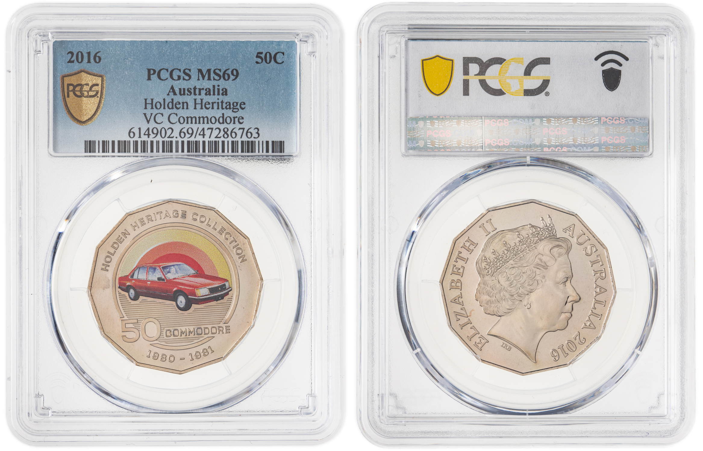 199 · Elizabeth II, Holden Heritage - VC Commodore, Fifty Cent, 2016, PCGS MS69