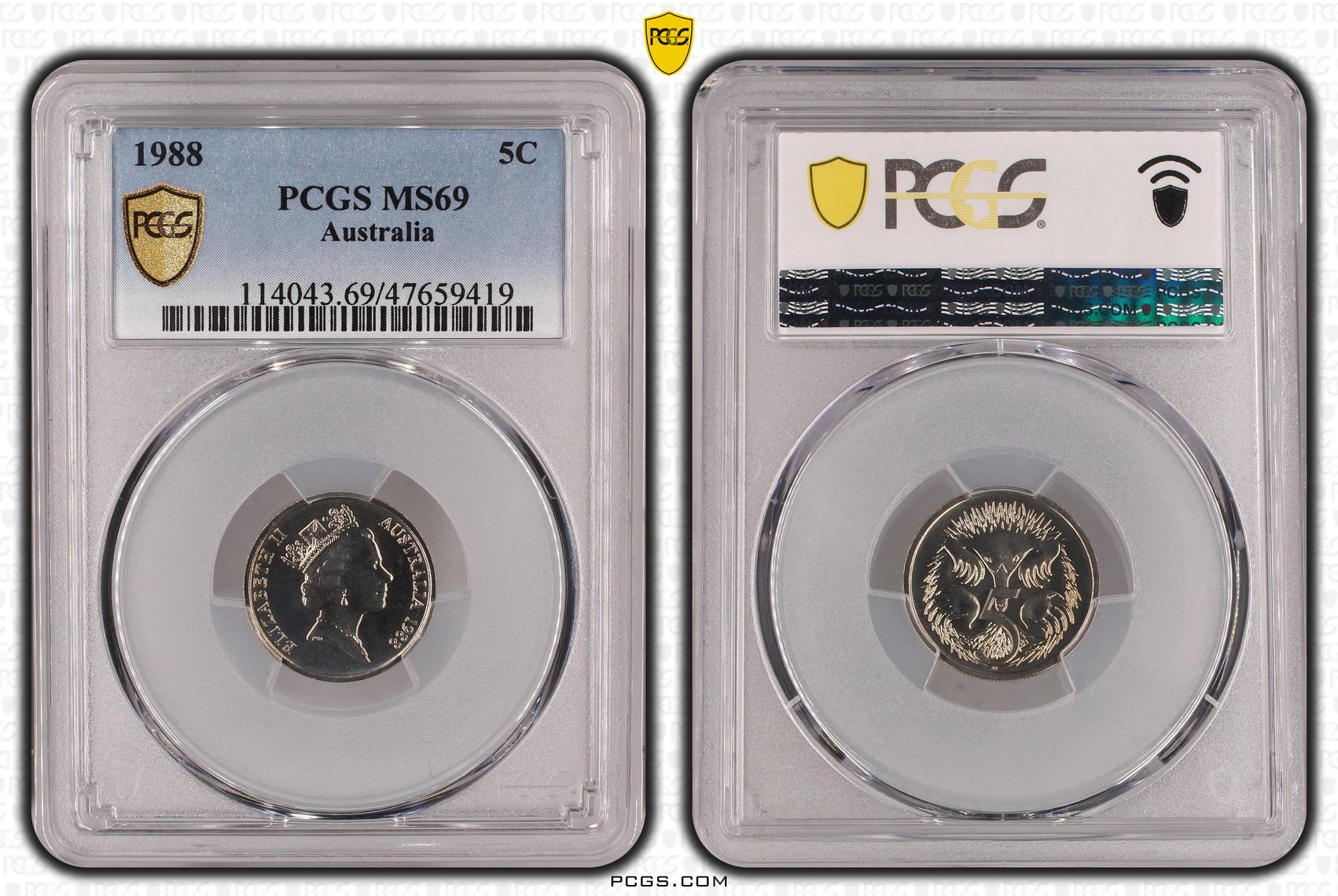Elizabeth II, Pop 18/0, Five Cent, 1988, PCGS MS69