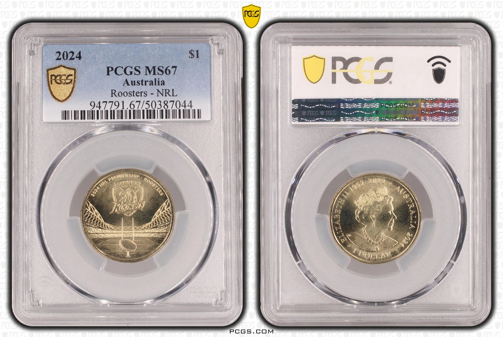 373 · Elizabeth II, Roosters - NRL , One Dollar, 2024, PCGS MS67