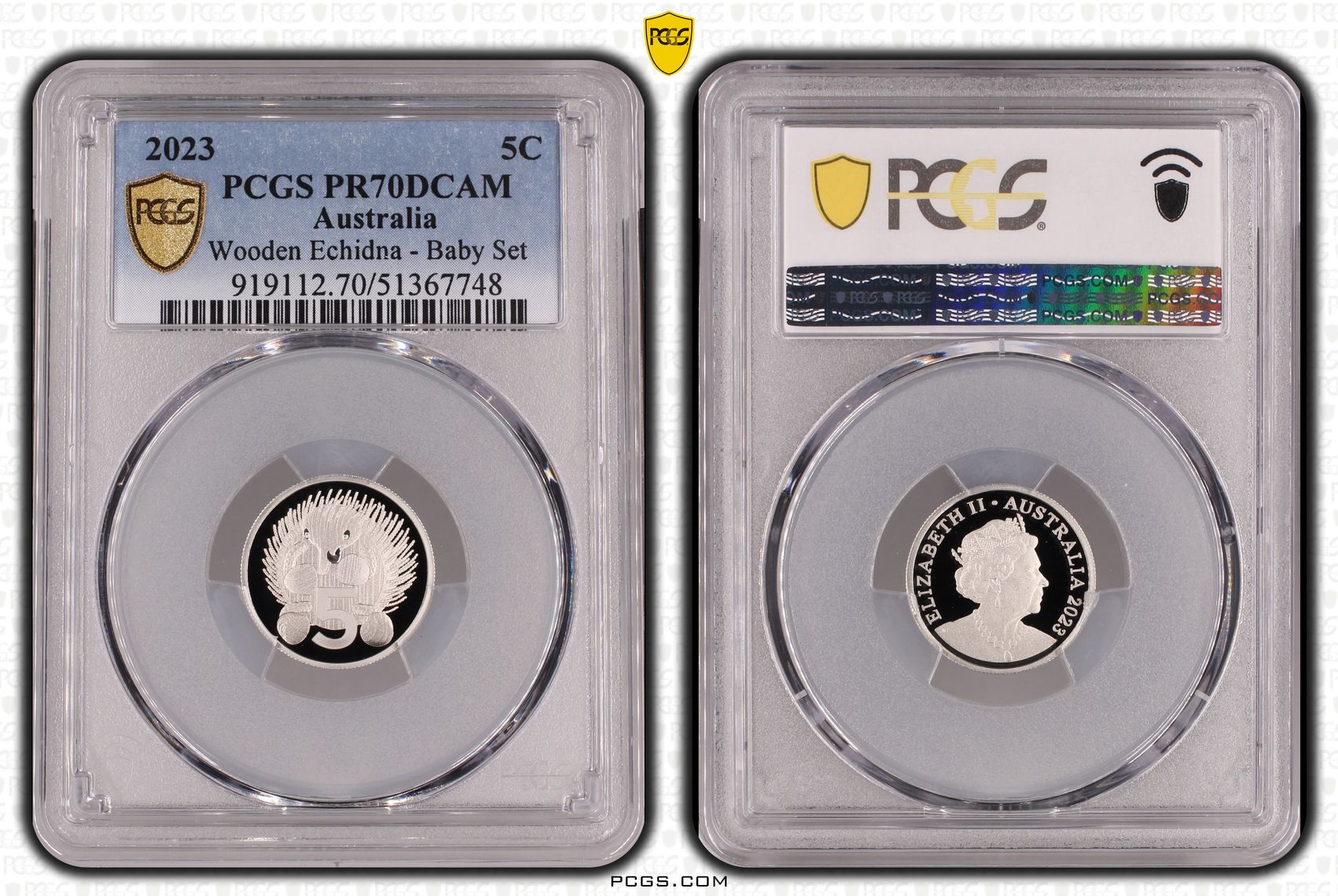 Wooden Echidna - Baby Set, Five Cent, 2023, PCGS PR70DCAM