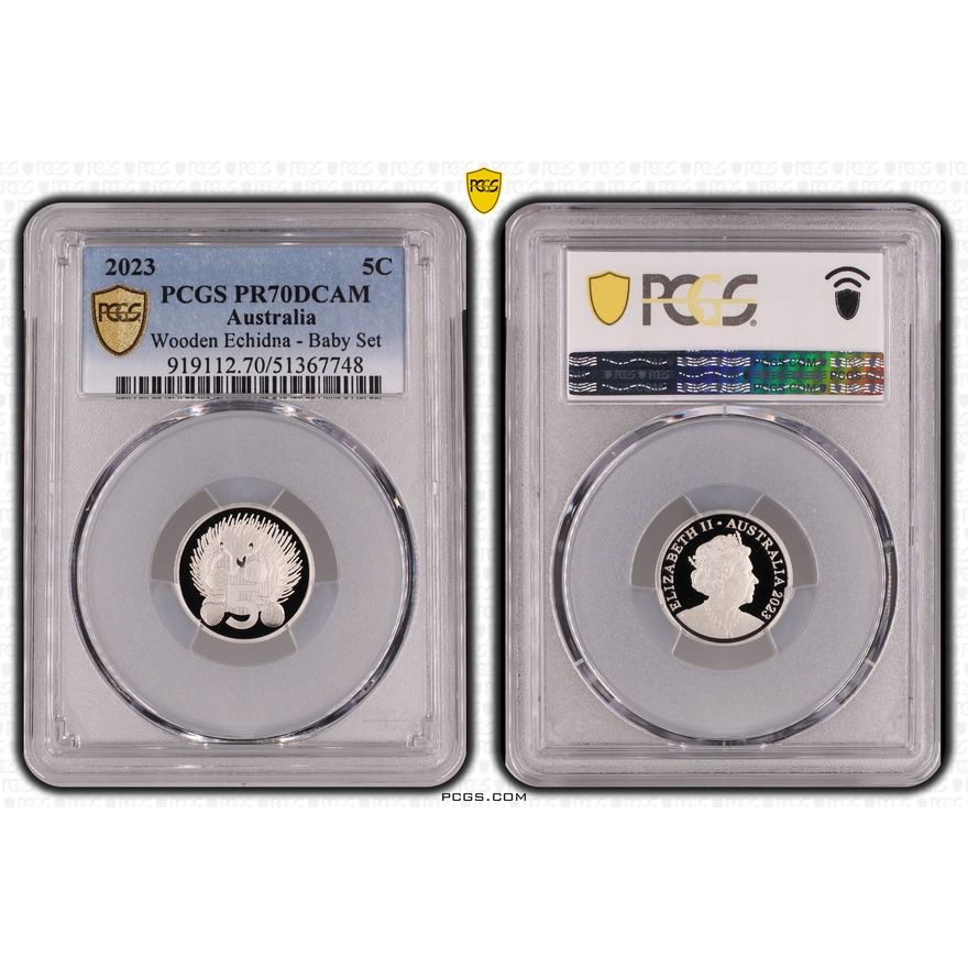 Wooden Echidna - Baby Set, Five Cent, 2023, PCGS PR70DCAM