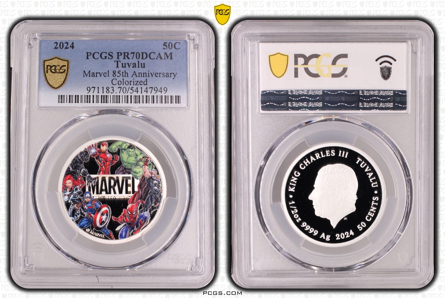 Tuvalu, Marvel 85th Anniversary Colourised, POP 12/0, Fifty Cent, 2024, PCGS PR70DCAM
