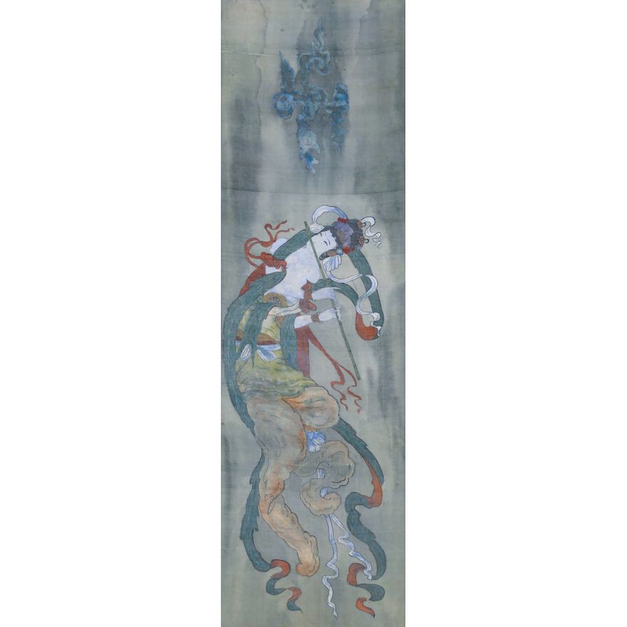 Japanese Flying Guanyin Scroll Painting Image 45''x13.25''