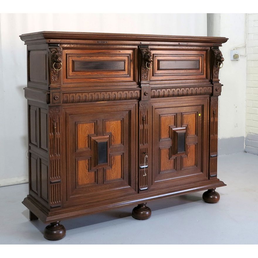 DUTCH EBONIZED OAK FOUR-DOOR CABINET