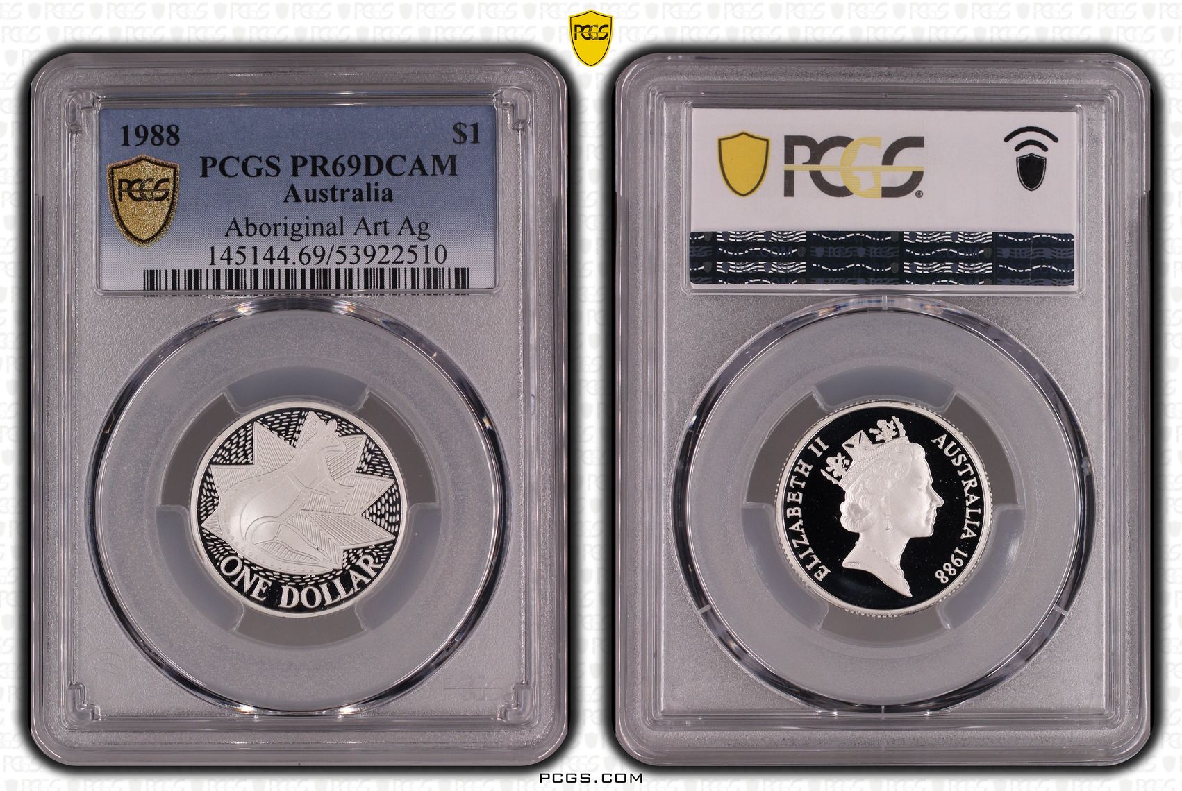 Aboriginal Art Silver, One Dollar, 1988, PCGS PR69DCAM