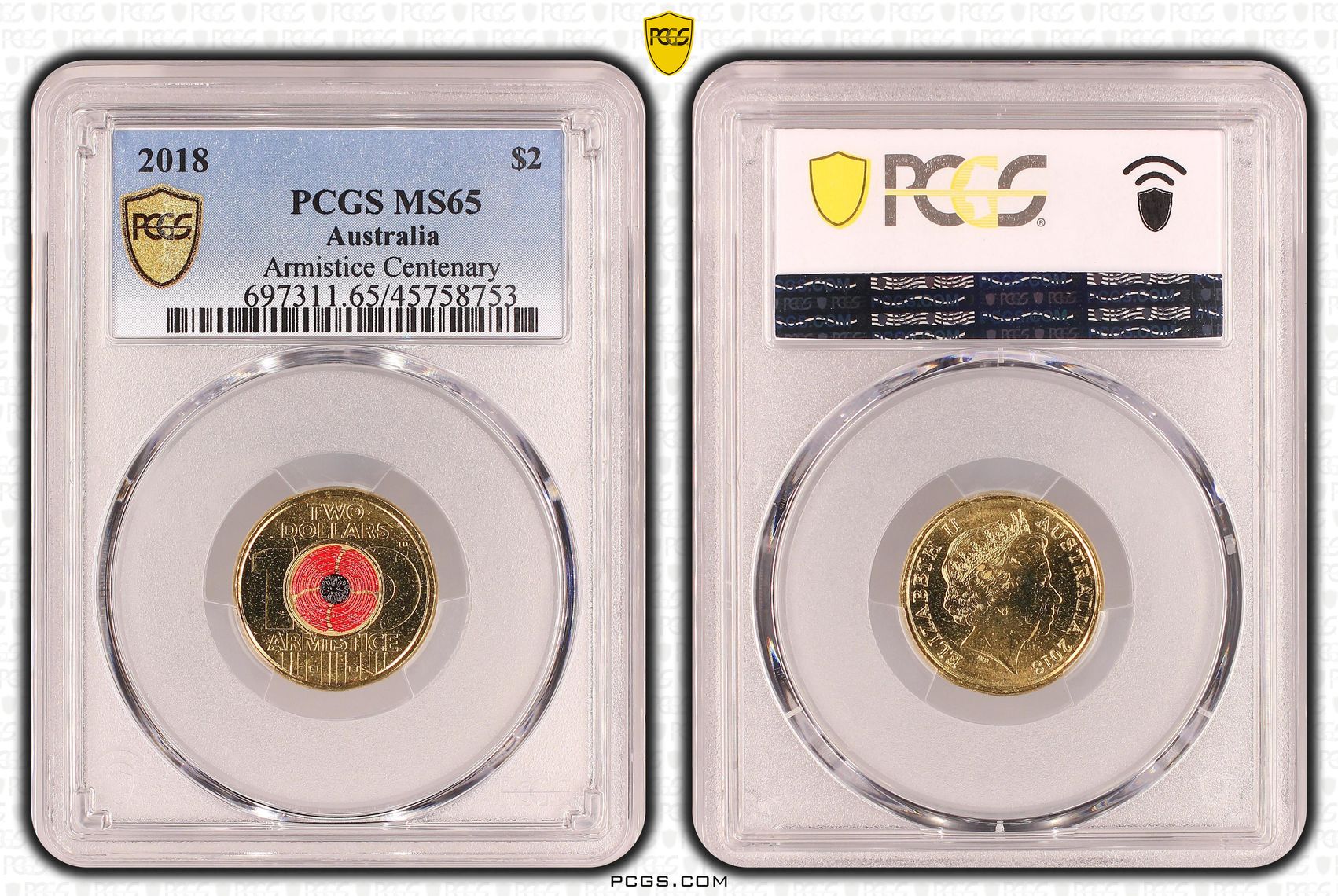 Armistice Centenary, Two Dollar, 2018, PCGS MS65