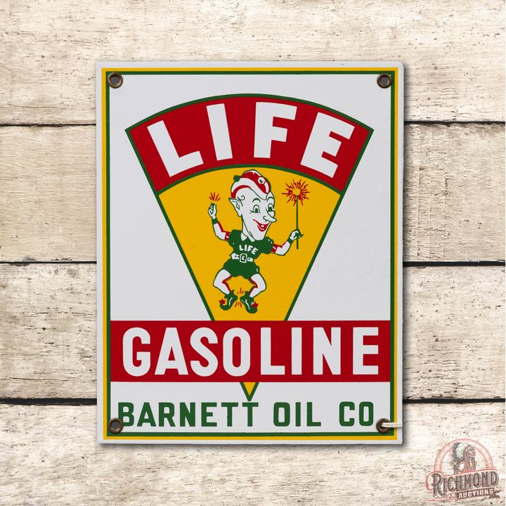 Life Gasoline Single Sided Porcelain Pump Sign TAC 9.5