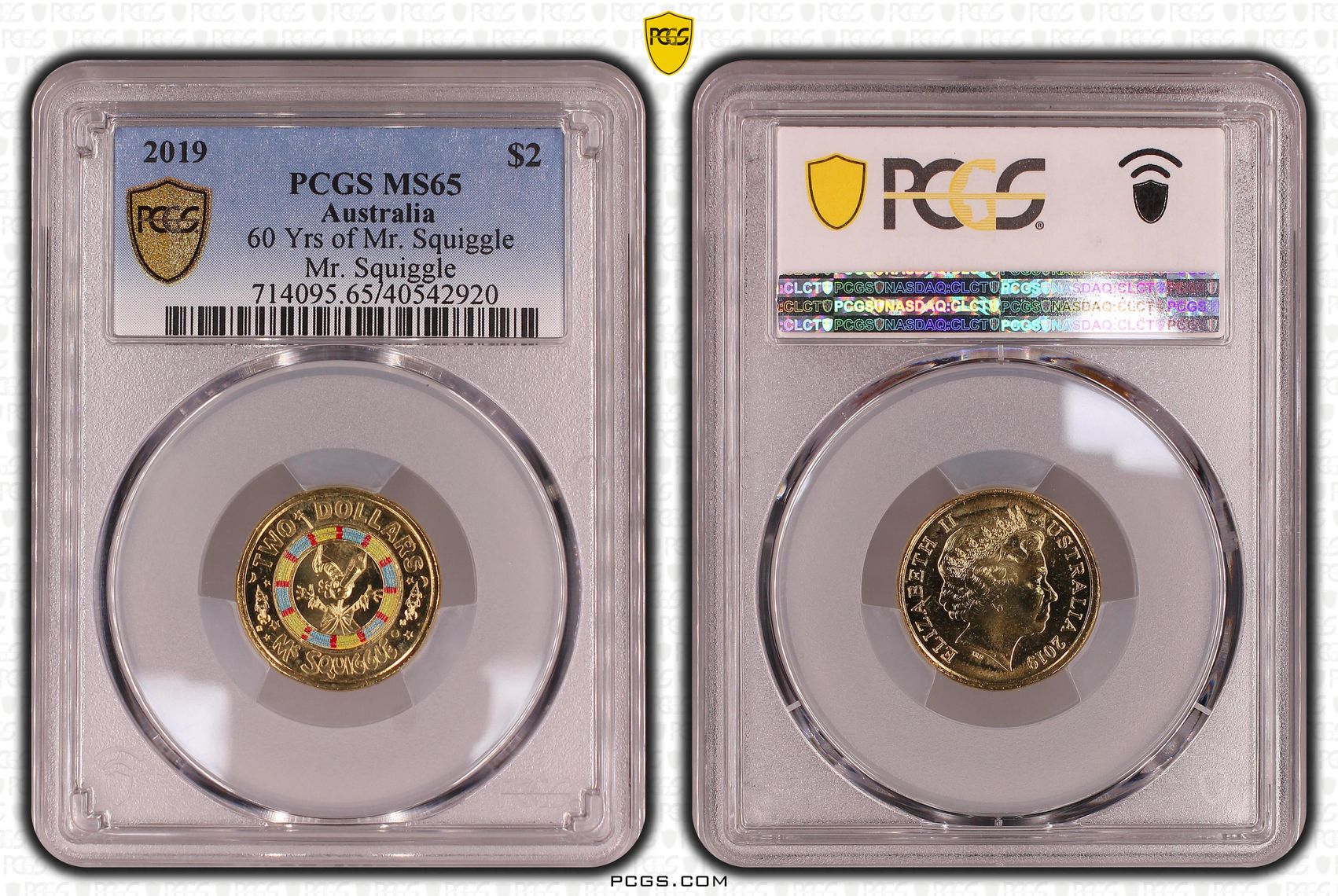 60 Yrs of Mr. Squiggle - Mr. Squiggle Colorized, Two Dollar, 2019, PCGS MS65