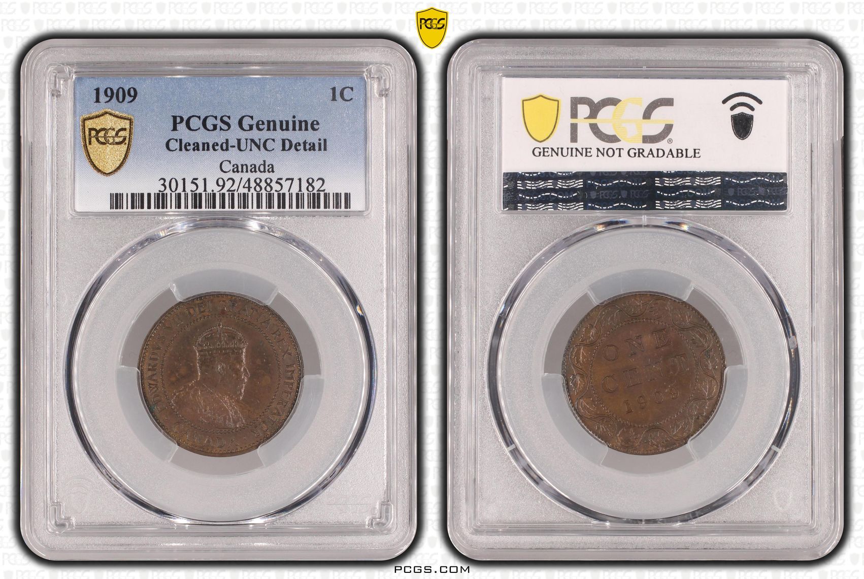 Canada, One Cent, 1909, PCGS Genuine - UNC Details (92 - Cleaned)