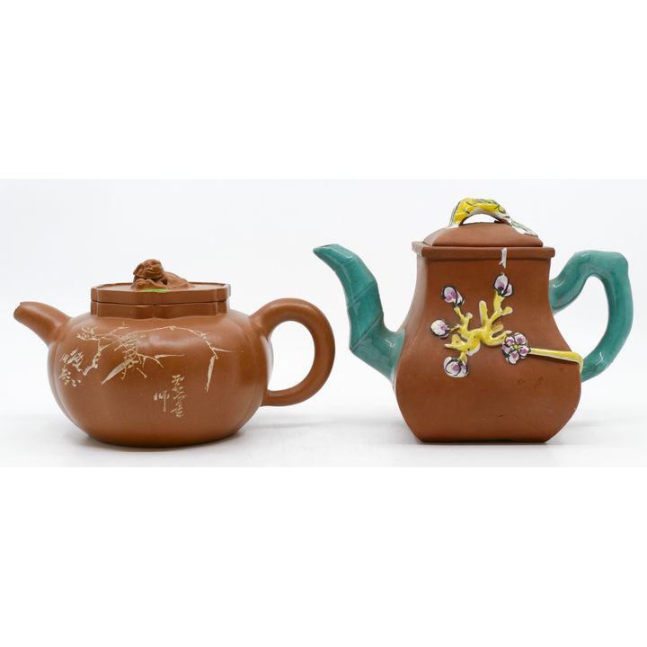 2pc Chinese Republic Yixing Teapots 7.5'' Long - Both have minor spout chips