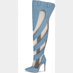 CAPE ROBBIN MESH DENIM THIGH HIGH BOOTS FOR WOMEN - OVER KNEE BOOTS - BLUE THIGH HIGH BOOTS (MANDALI) LIGHT BLUE SIZE 8