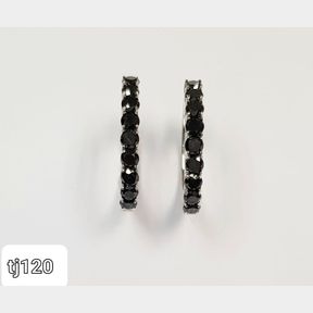 WHITE GOLD HUGGIE EARRINGS WITH 18 BLACK DIAMONDS EQUAL 0.70CT