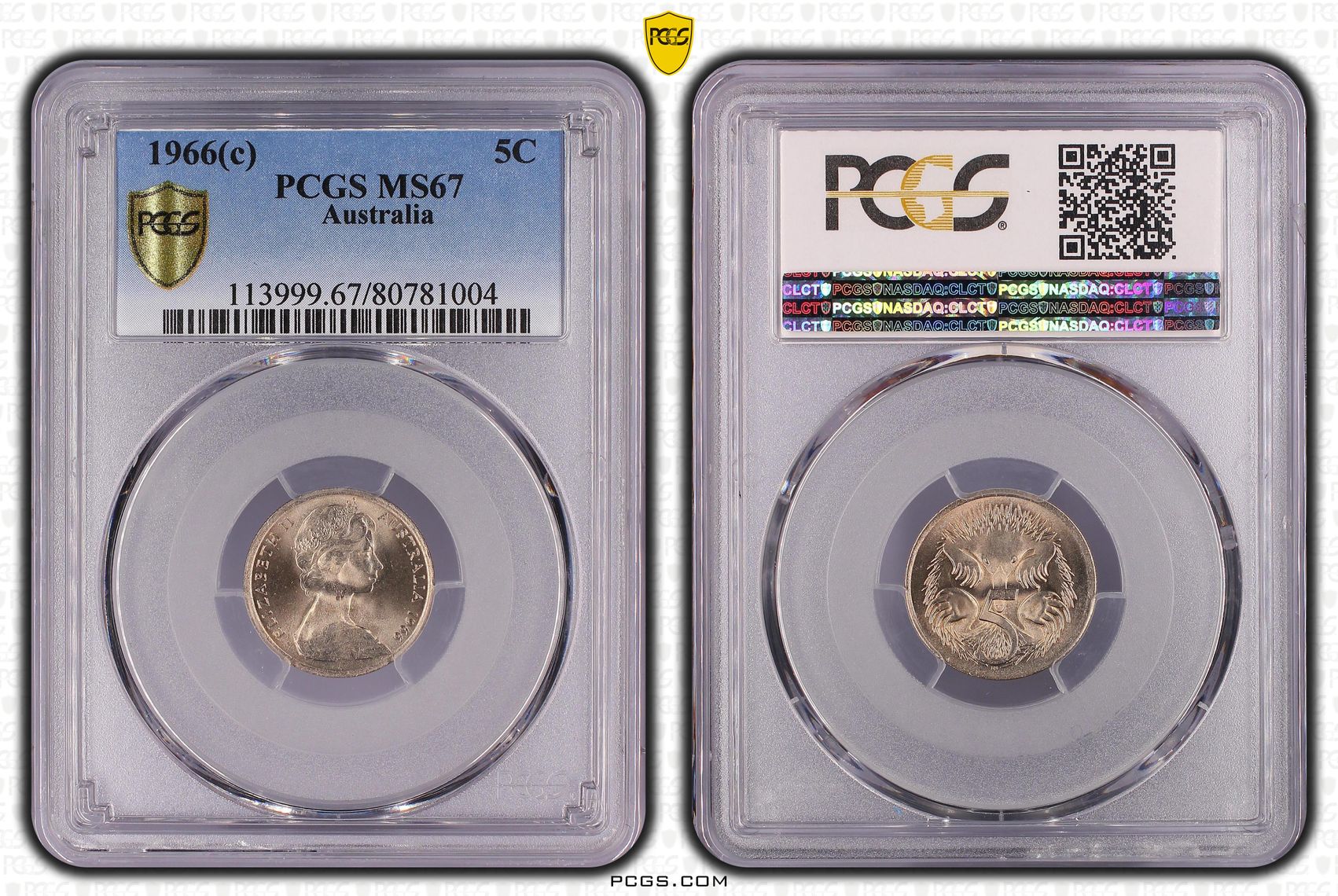 Elizabeth II, Five Cent, 1966(c), PCGS MS67