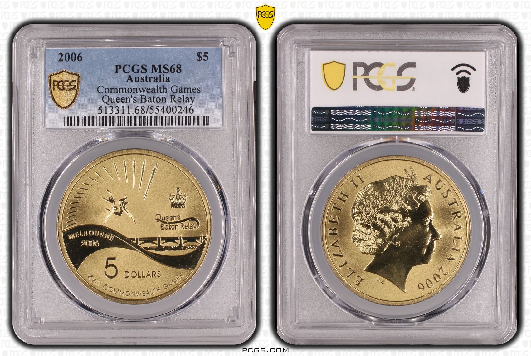 Commonwealth Games - Queen's Baton Relay, Five Dollar, 2006, PCGS MS68