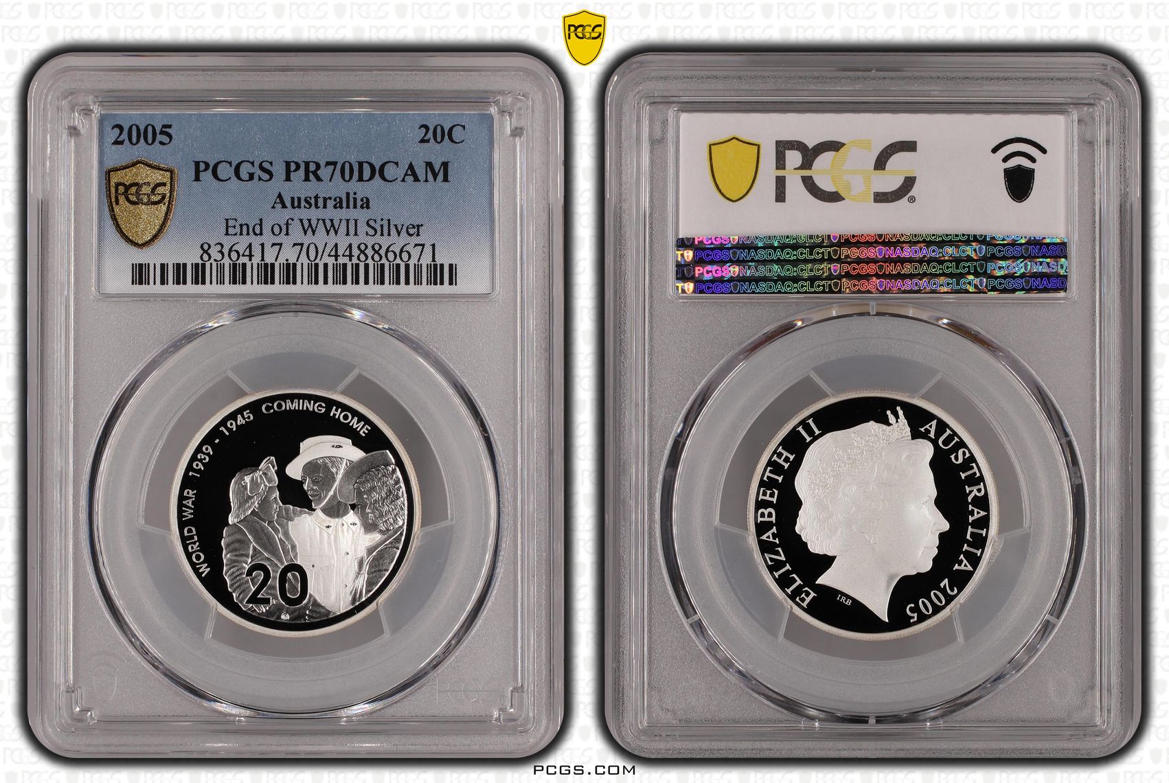 2005 Australia Twenty Cent, 20c Silver Proof End of WWII Silver PCGS - PR70DCAM POP 12/0 -671