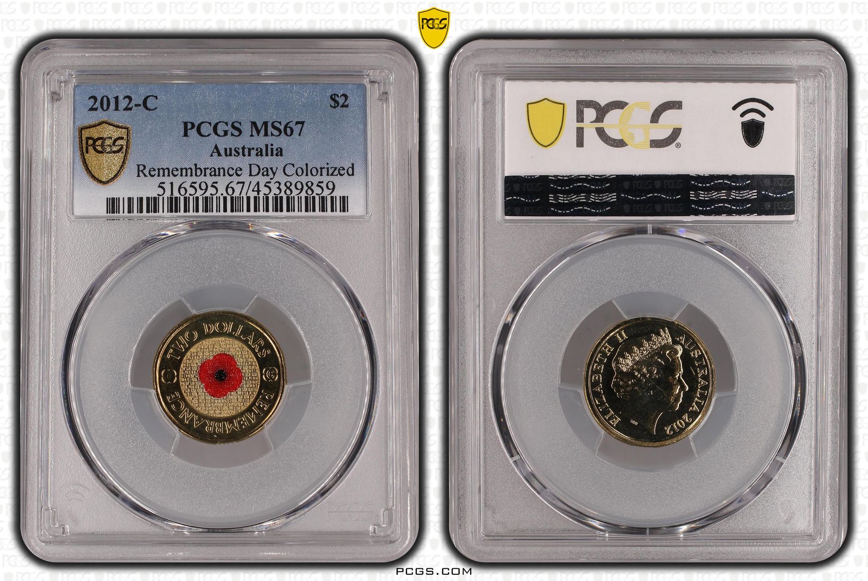 2012-C Australia Two Dollar, $2 Remembrance Day Colored PCGS - MS67 -859