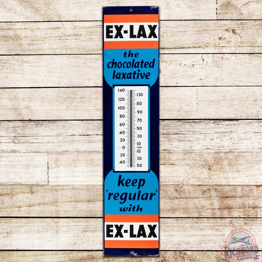Ex-Lax The Chocolate Laxative "Keep Regular" SS Porcelain Thermometer Sign
