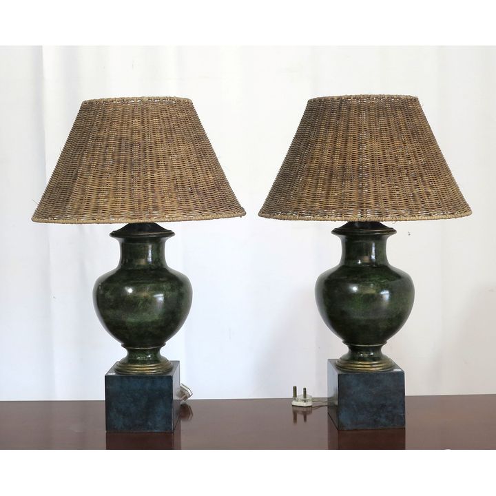 PAIR OF HEAVY CERAMIC TABLE LAMPS