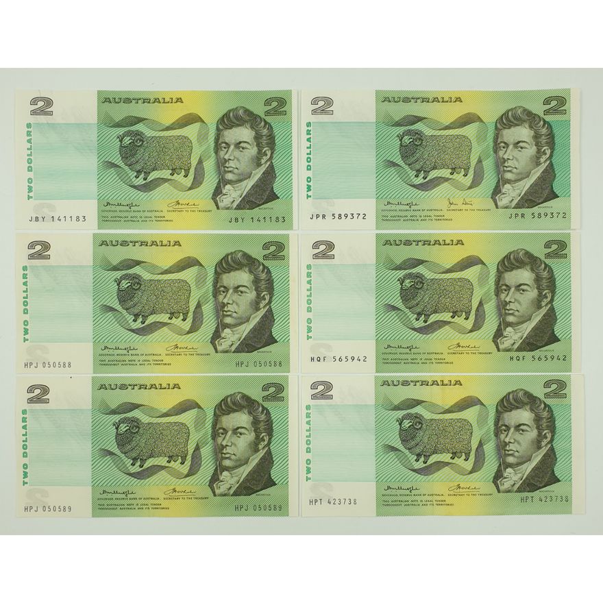 Aus. $2 Notes (x6)