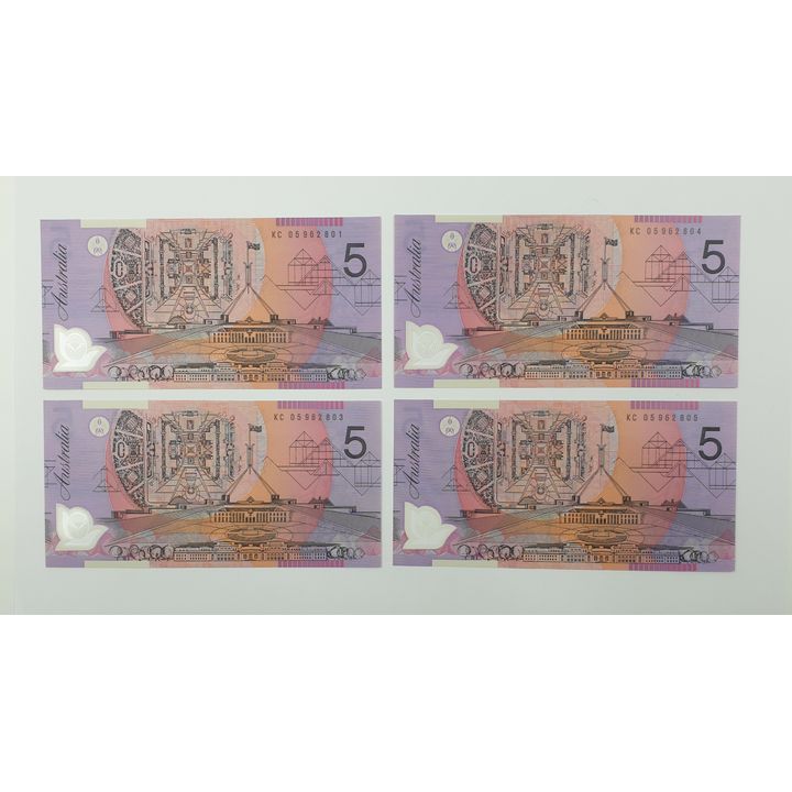 LAST PREFIX - Aus. M/H $5 Notes (x4)