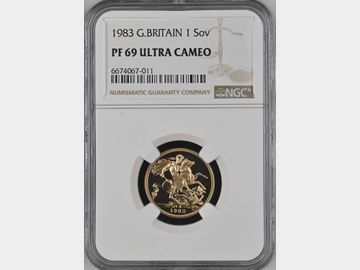 1983 ELIZABETH II PROOF GOLD SOVEREIGN PF69 UCAM