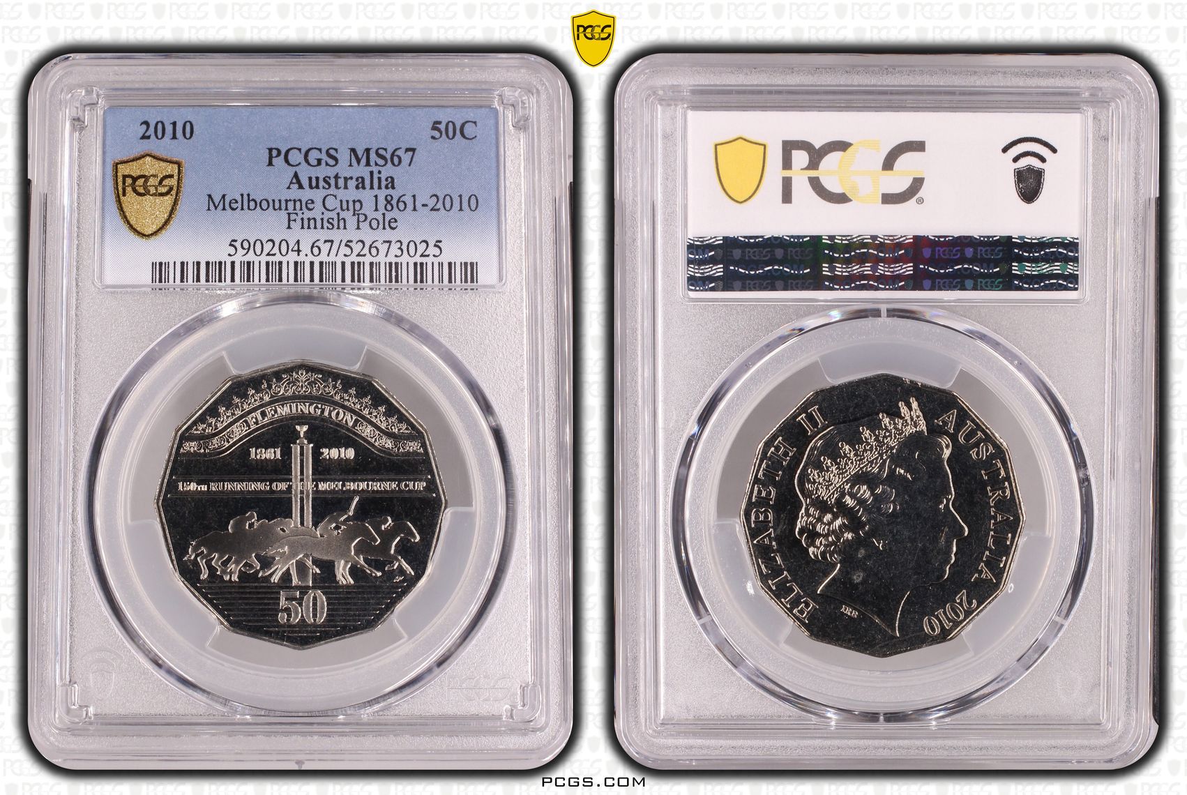 Melbourne Cup 1861-2010 Finish Pole, Fifty Cent, 2010, PCGS MS67