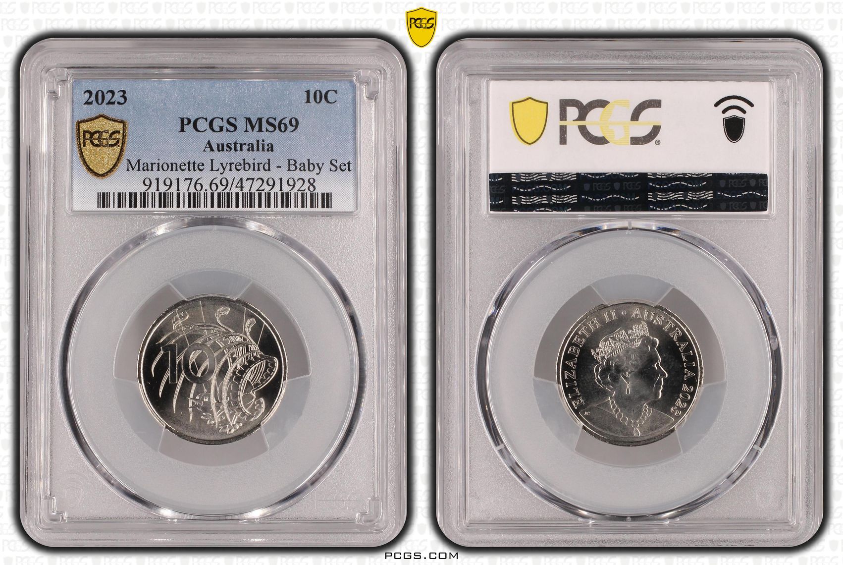 Marionette Lyrebird - Baby Set, Ten Cent, 2023, PCGS MS 69