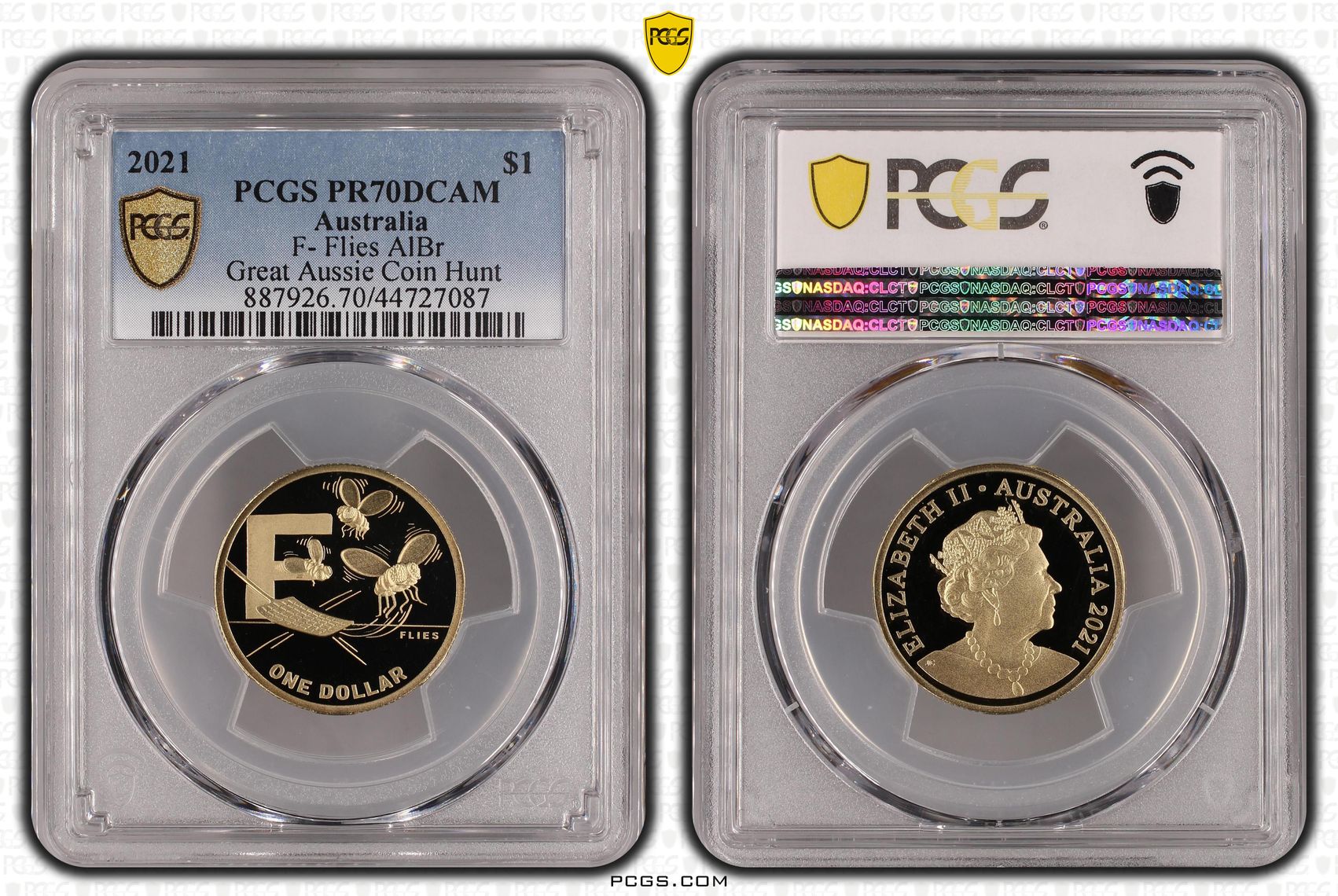 Elizabeth II, F- Flies AlBr, POP 16/0, One Dollar, 2021, PCGS PR 70DCAM