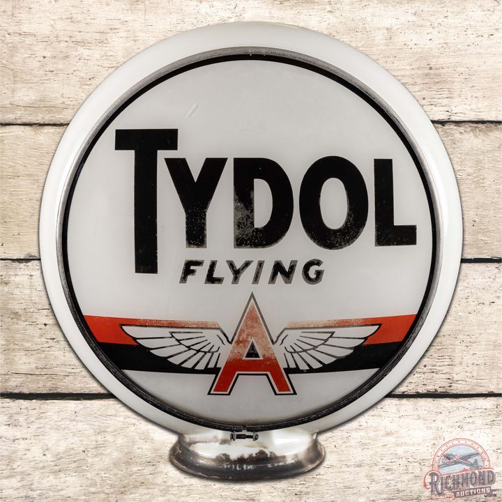 Tydol Flying A Gasoline 13.5" Complete Gas Pump Globe w/ Gill Body