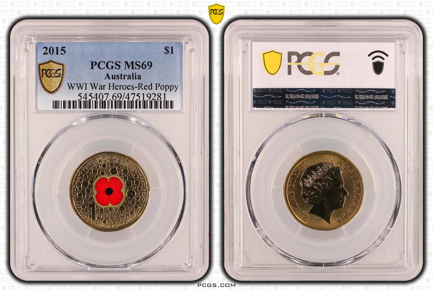 WWI War Heroes-Red Poppy, One Dollar, 2015, PCGS MS 69