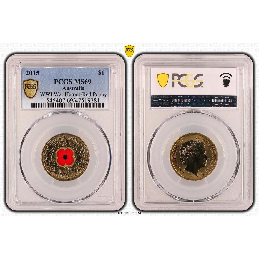 WWI War Heroes-Red Poppy, One Dollar, 2015, PCGS MS 69