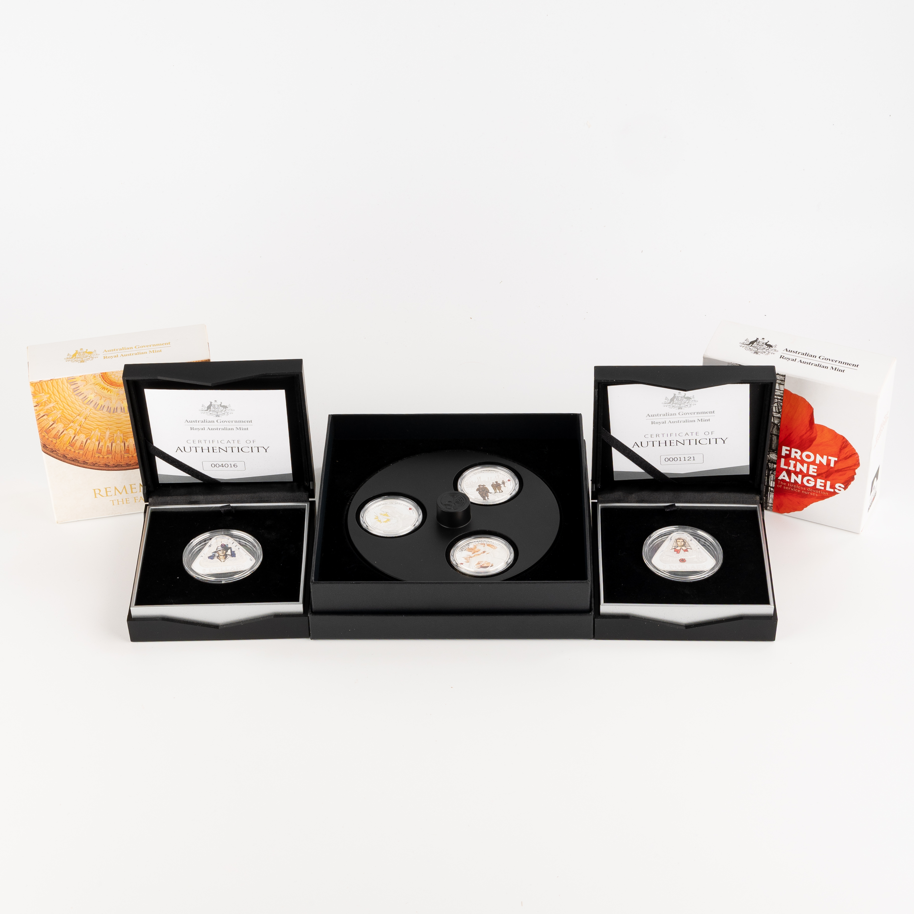 RAM/Perth Mint Anzac/Military Silver Proof Coins, Fifty Cents - Five Dollars, 2016 - 2017, FDC