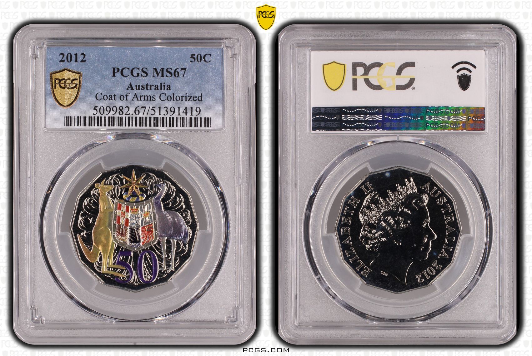 Coat of Arms Colorized, Fifty Cent, 2012, PCGS MS67