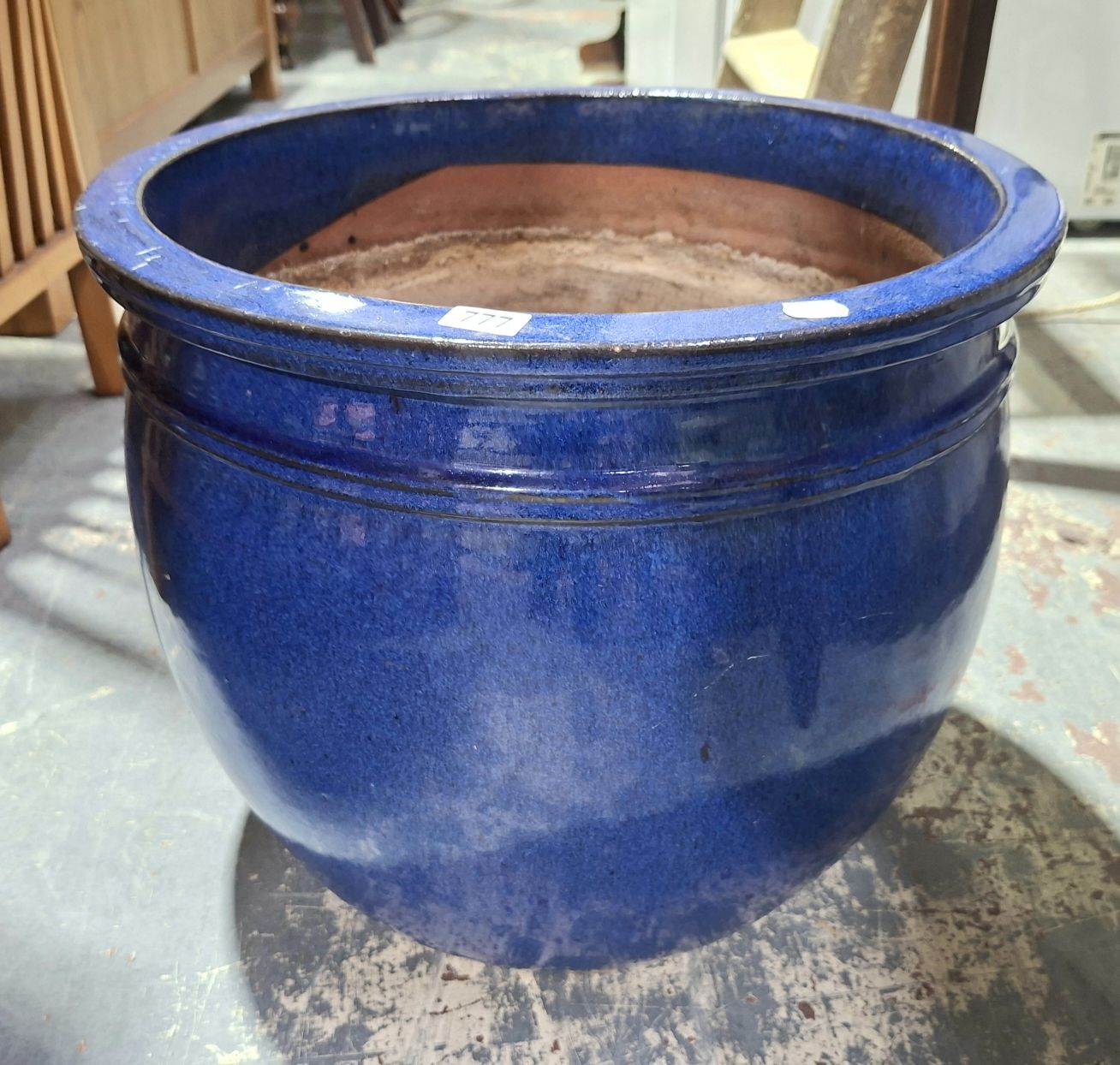 Large Blue Glazed Ceramic Garden Pot