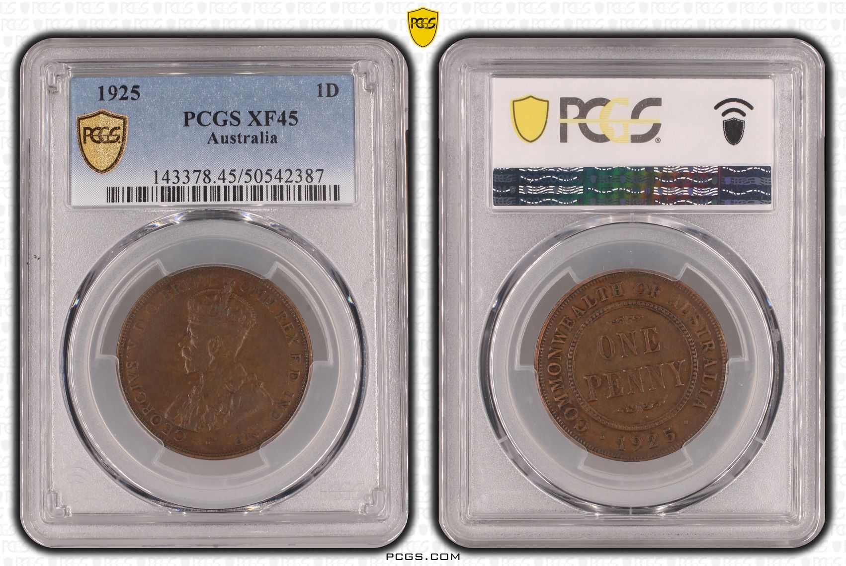 George V, Penny, 1925, PCGS XF45BN