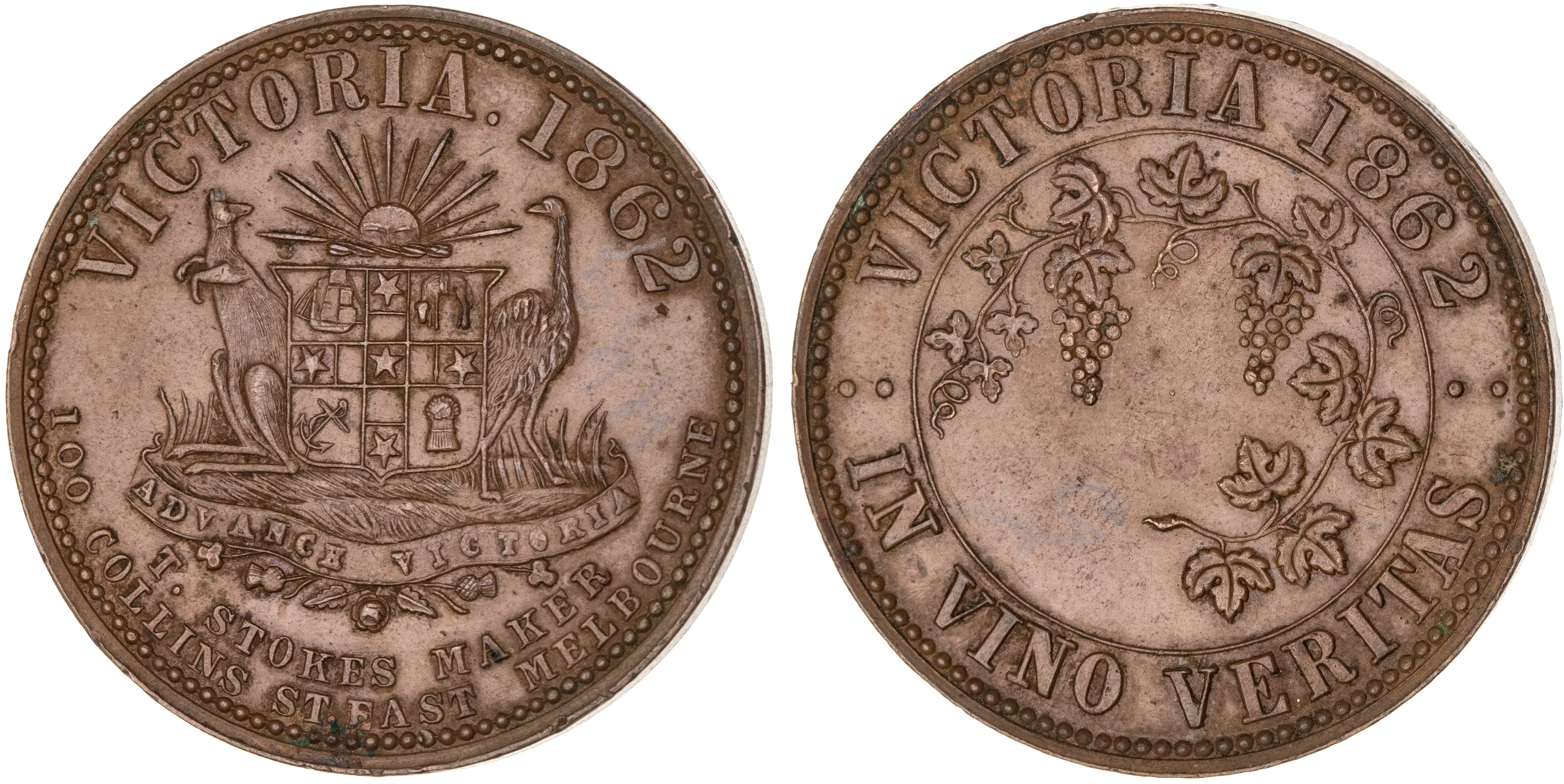 Melbourne, Victoria, Thomas Stokes, Penny, 1862, UNC