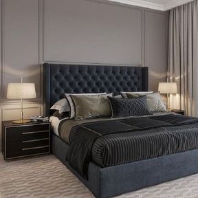 Mai Lifestyle Charcoal Grey Tufted Wingback Tufted Headboard Charcoal grey King | ONE WING BENT/SLIGHTLY DIRTY