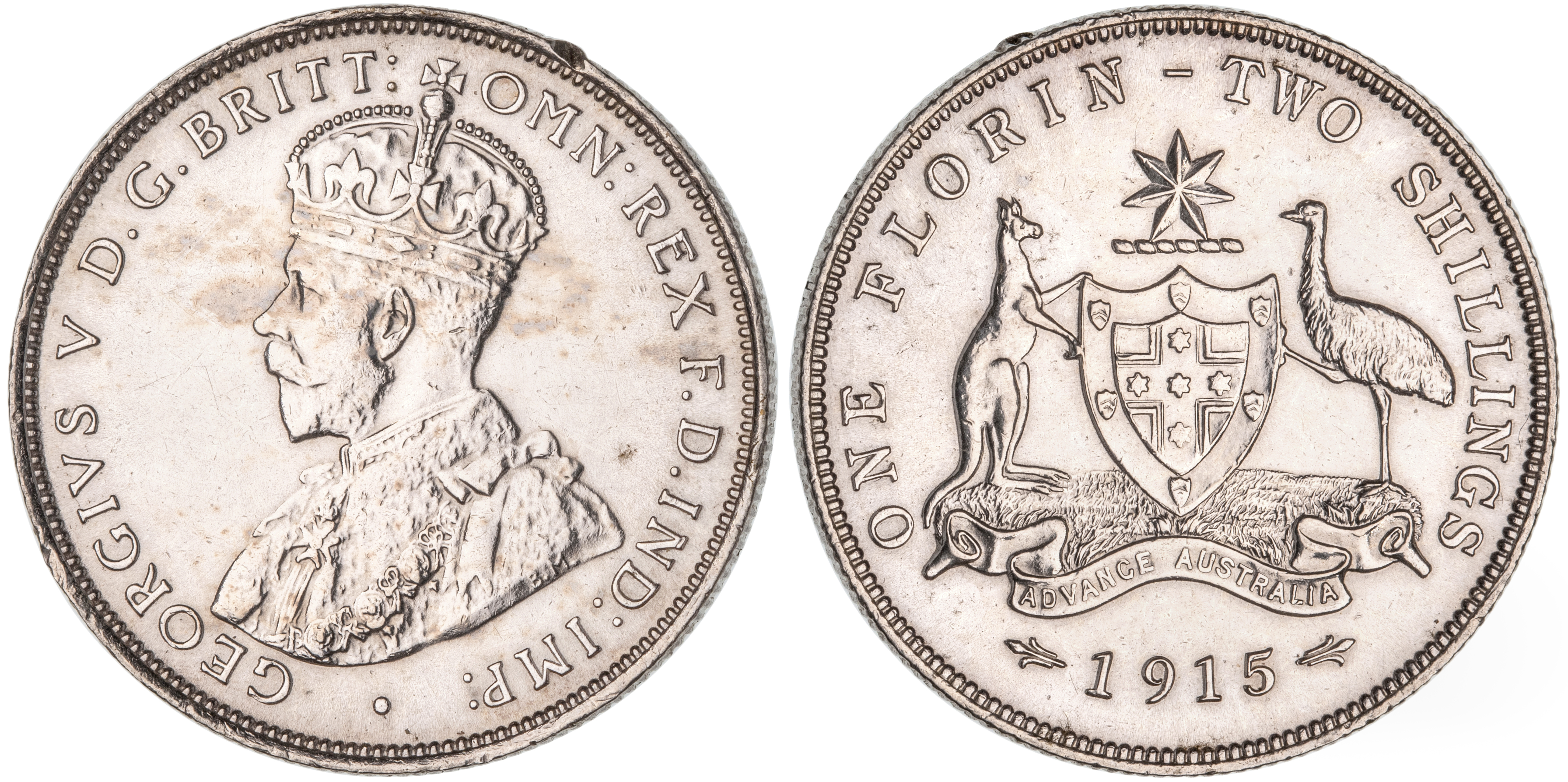 George V, Florin, 1915, EF