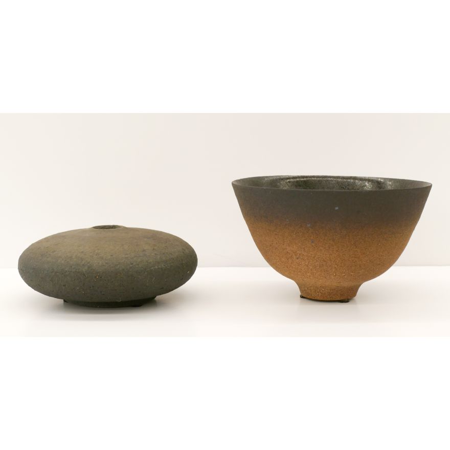 2pc George Cummings Stoneware Bowl and Low Vessel 5.5'' to 6''