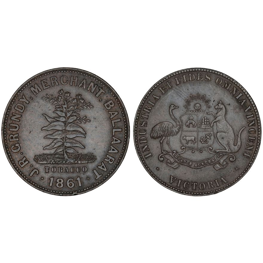 A.155 - Grundy, JR - Balla(a)rat, VIC, Penny, 1861,  EF