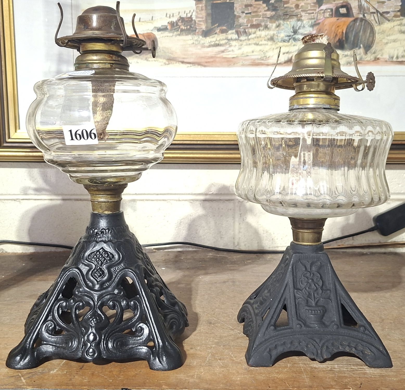 2 Clear Glass Oil Lamps
