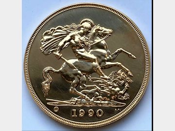 1990 ELIZABETH II 'BU' GOLD 5 POUND COIN