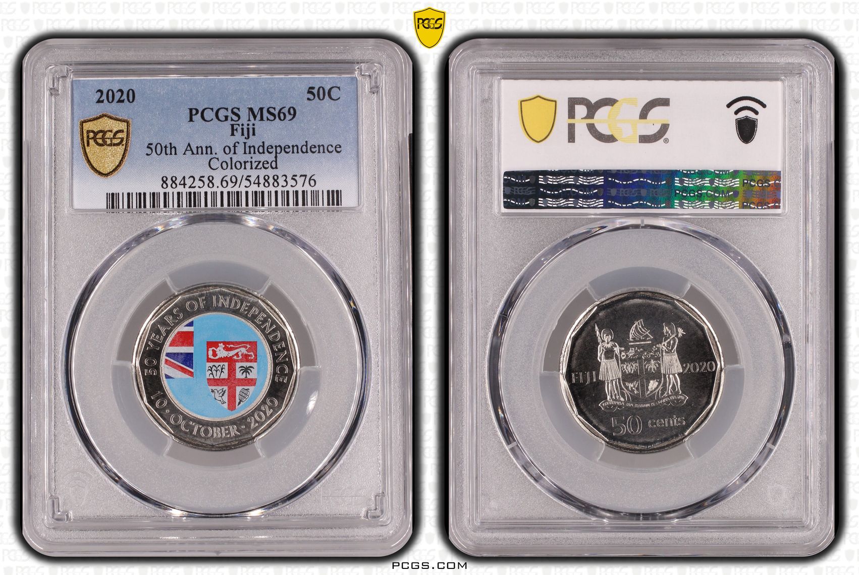Fiji, 50th Ann. of Independence Colorized, POP 8/0, Fifty Cent, 2020, PCGS MS69